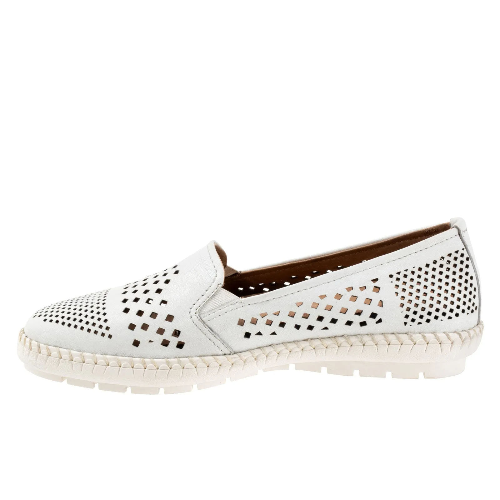 Trotters Royal T2319-100 Womens White Leather Slip On Loafer Flats Shoes