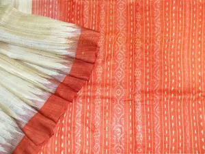 Tussar Ghicha Rust Anchal Bandha Design Saree