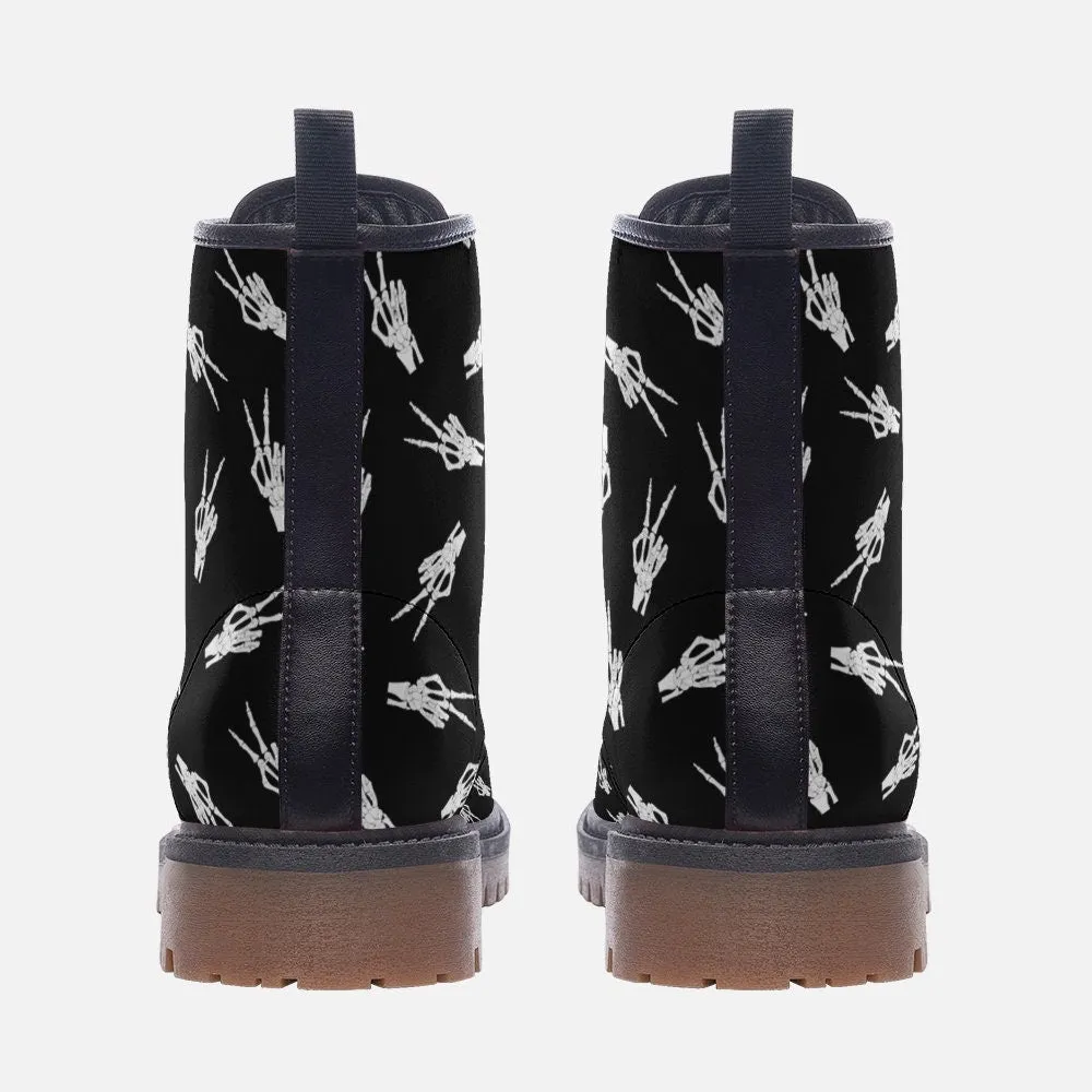 Unify Original - Skeleton Peace Sign Fingers Vegan Leather Boots