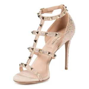 Valentino Metallic Pink Rockstud Sandals with Crystals