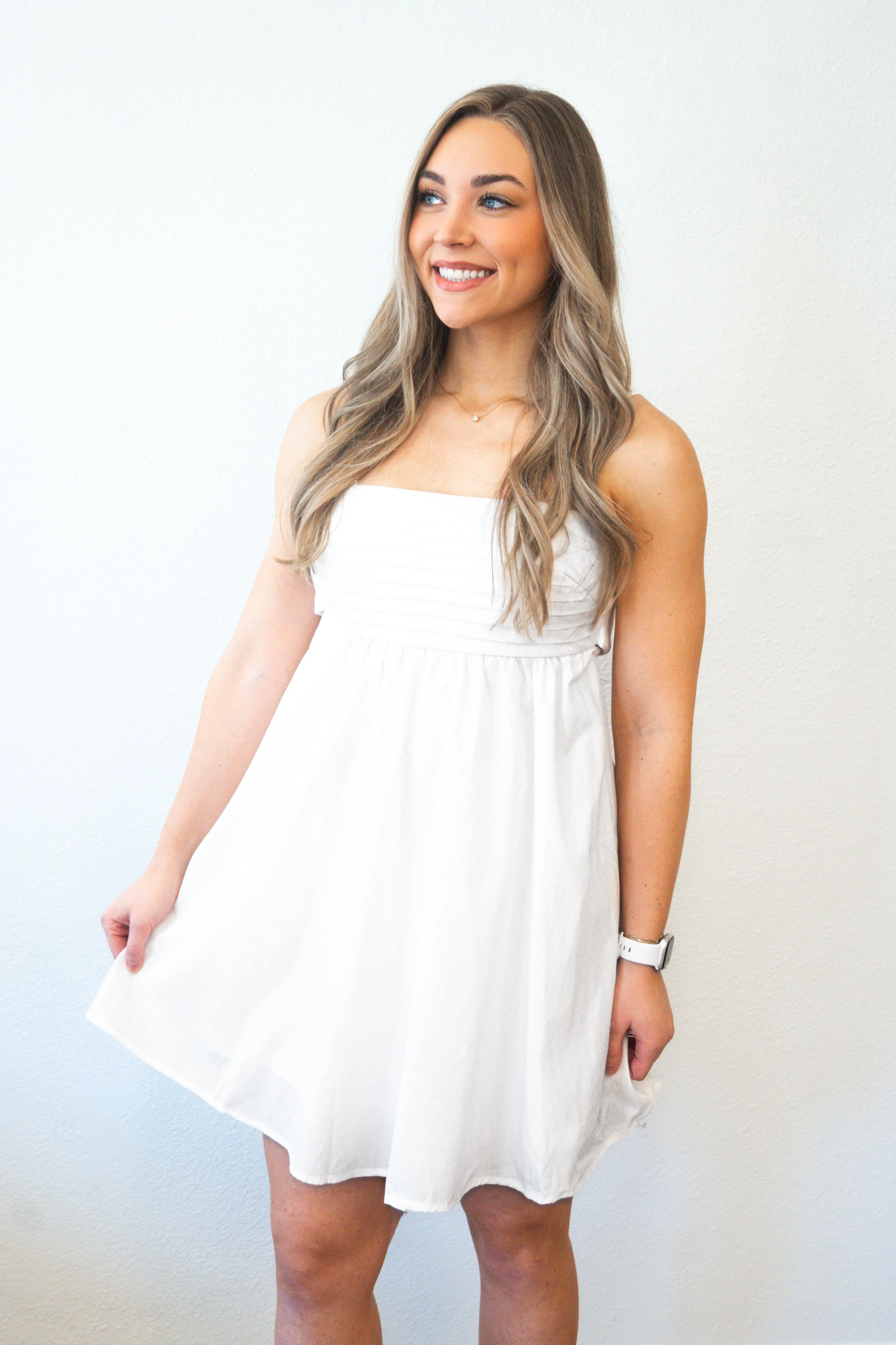 White dress with tie back