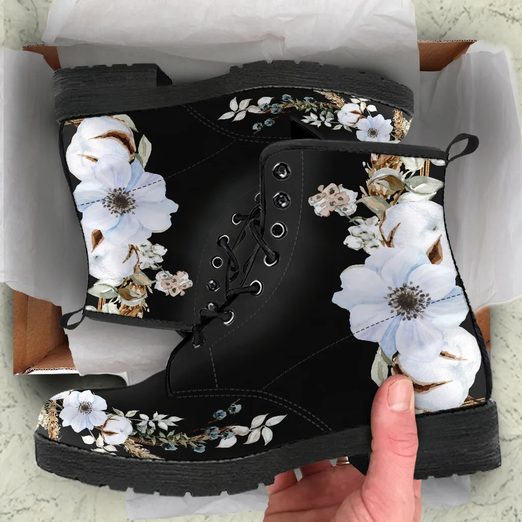 White Flowers with Cotton and Herbs Ankle Boots