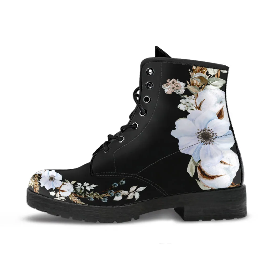 White Flowers with Cotton and Herbs Ankle Boots