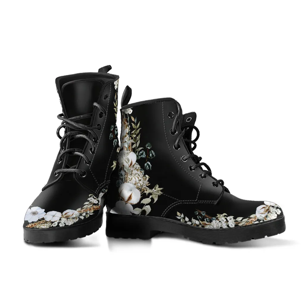 White Flowers with Cotton and Herbs Ankle Boots
