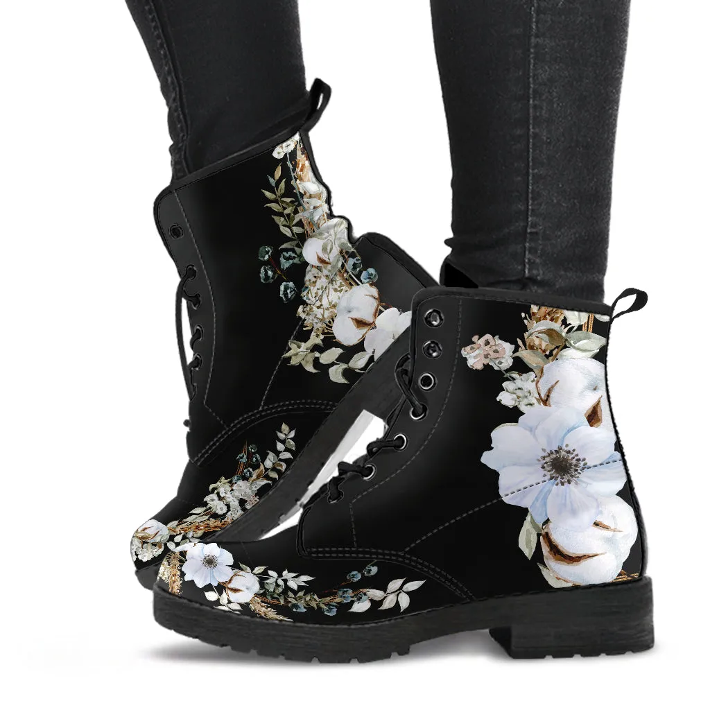 White Flowers with Cotton and Herbs Ankle Boots