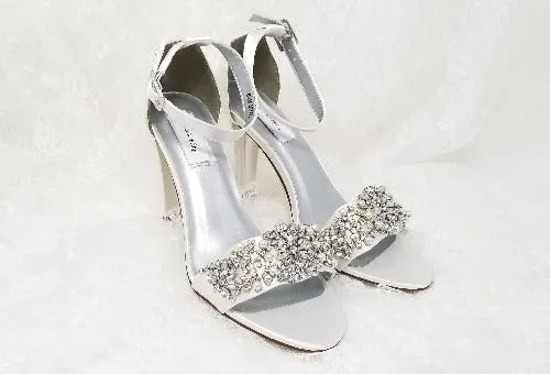 White Wedding Shoes with Crystal and Pearl Vamp Design Block Heel Bridal Shoes