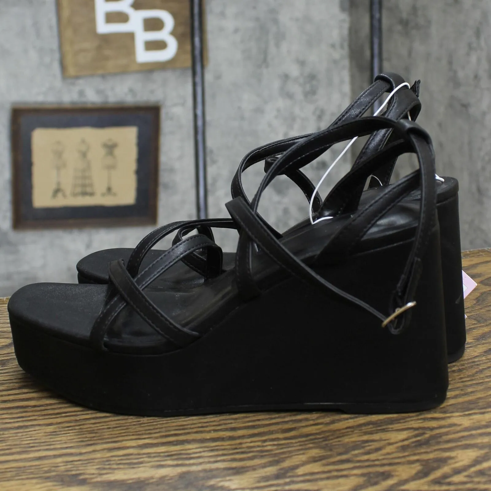 Wild Fable Ronnie Strappy Platform Wedge Heels Memory Foam Insole Black 9.5M