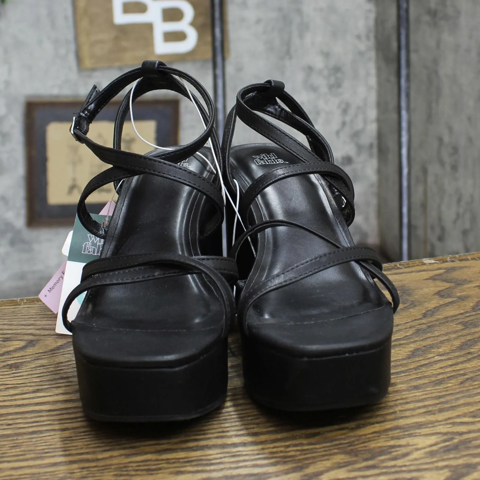 Wild Fable Ronnie Strappy Platform Wedge Heels Memory Foam Insole Black 9.5M