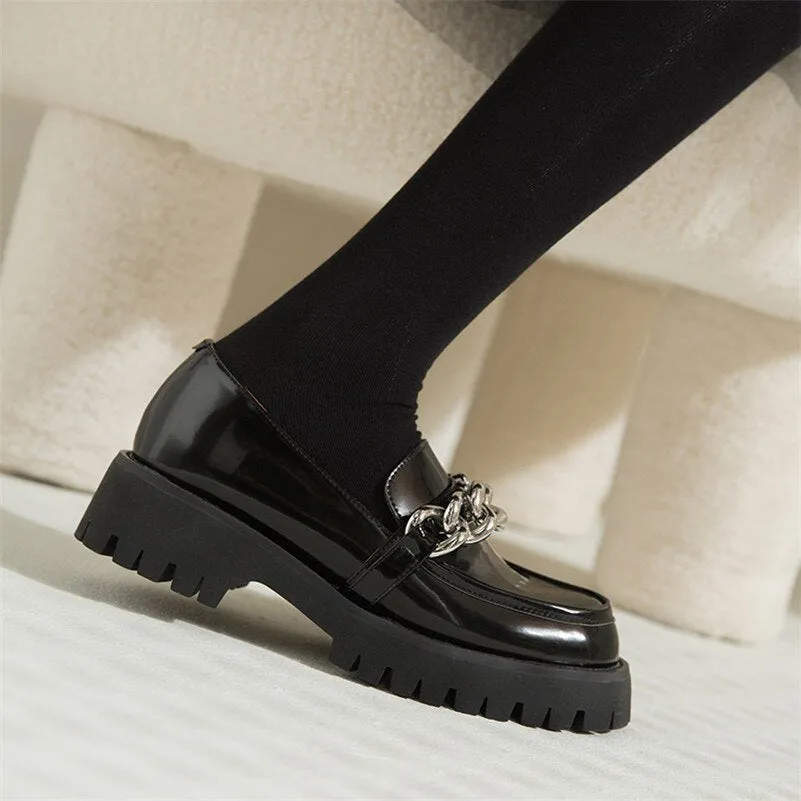 Women Block Heels Pumps Real Leather