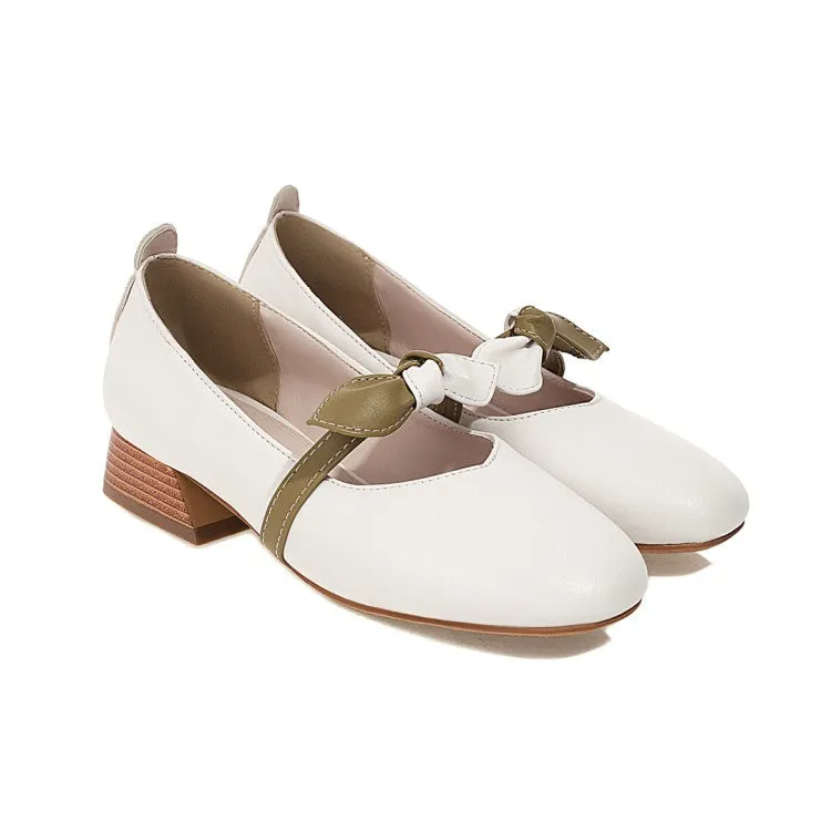 Women Bowtie Middle Heel Mary Jane Pumps