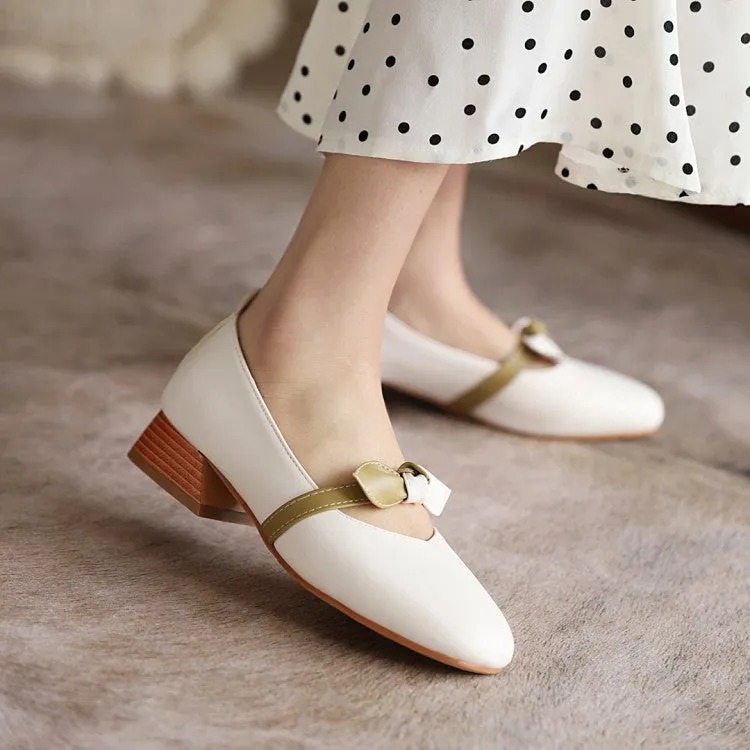Women Bowtie Middle Heel Mary Jane Pumps