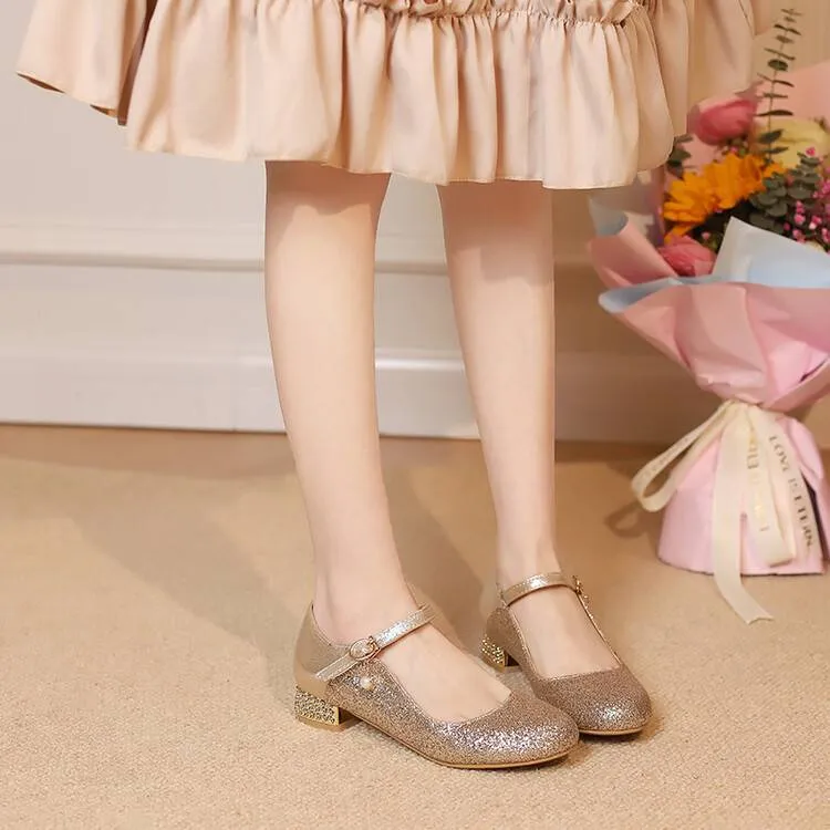 Women Sparkling Sequins Mary Janes Rhinestone Low Heel Pumps for Wedding