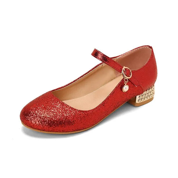 Women Sparkling Sequins Mary Janes Rhinestone Low Heel Pumps for Wedding