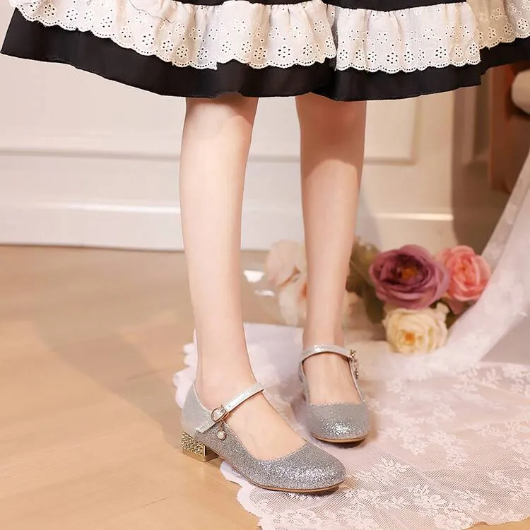Women Sparkling Sequins Mary Janes Rhinestone Low Heel Pumps for Wedding