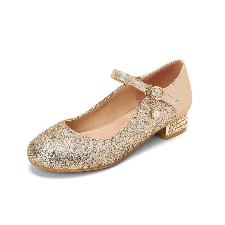 Women Sparkling Sequins Mary Janes Rhinestone Low Heel Pumps for Wedding