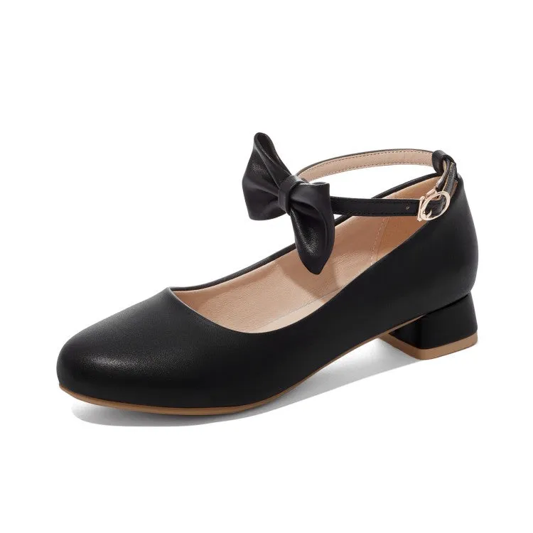 Women's Bow Tie Ankle Strap Puppy Heel Pumps