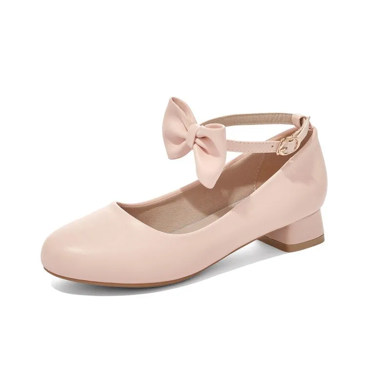 Women's Bow Tie Ankle Strap Puppy Heel Pumps
