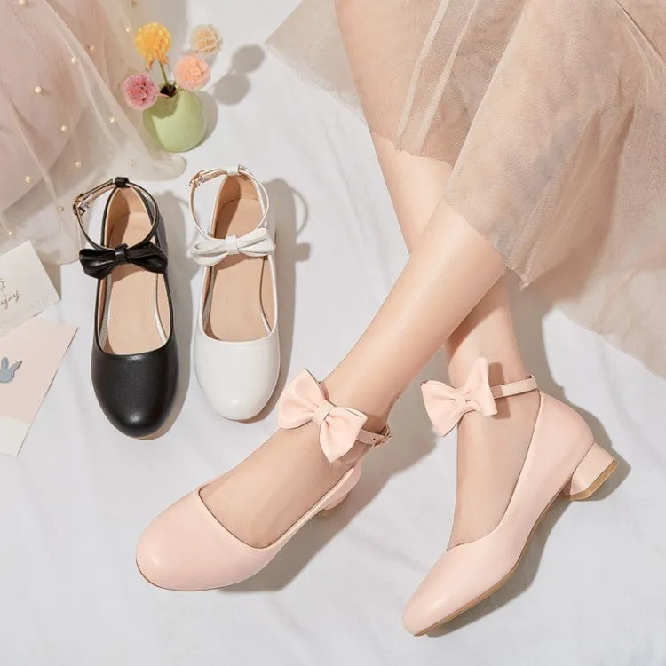 Women's Bow Tie Ankle Strap Puppy Heel Pumps