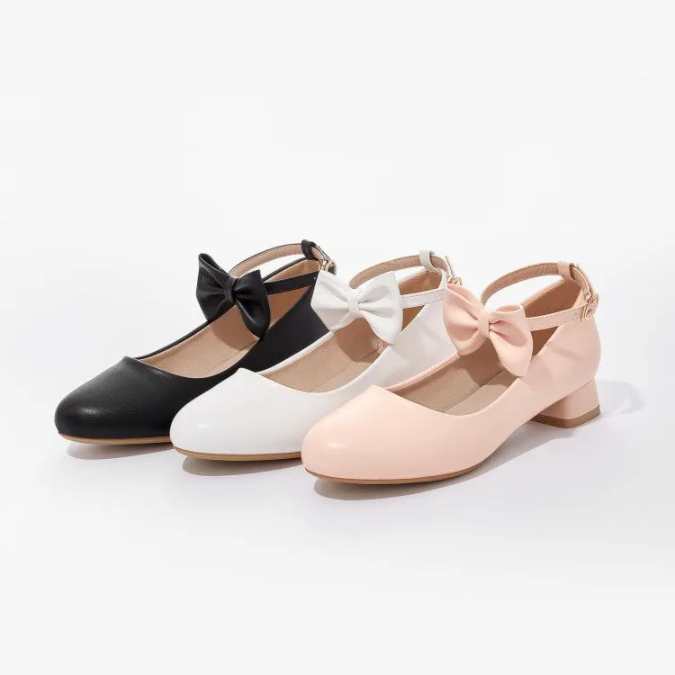 Women's Bow Tie Ankle Strap Puppy Heel Pumps
