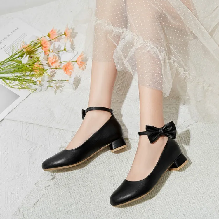 Women's Bow Tie Ankle Strap Puppy Heel Pumps