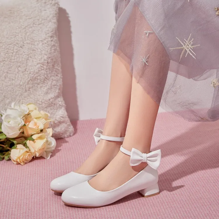 Women's Bow Tie Ankle Strap Puppy Heel Pumps