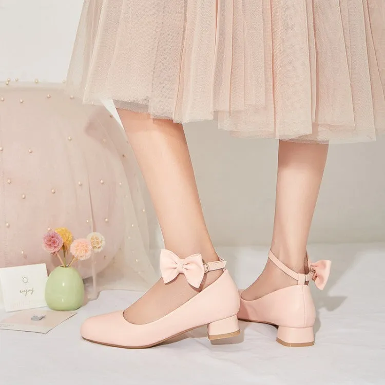 Women's Bow Tie Ankle Strap Puppy Heel Pumps