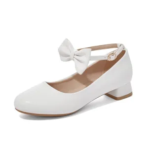 Women's Bow Tie Ankle Strap Puppy Heel Pumps