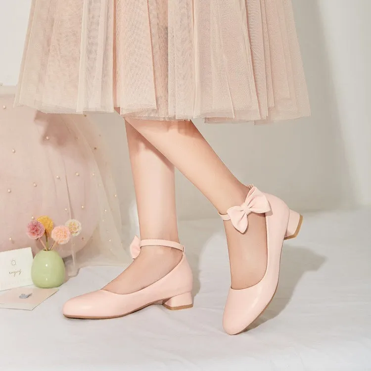 Women's Bow Tie Ankle Strap Puppy Heel Pumps