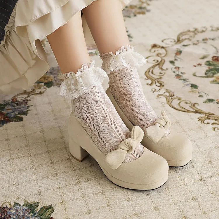 Women's Bowtie Chunky Heels Pumps Shoes