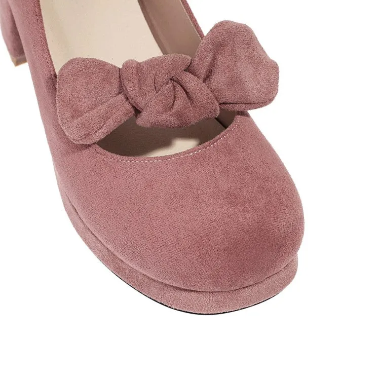 Women's Bowtie Chunky Heels Pumps Shoes