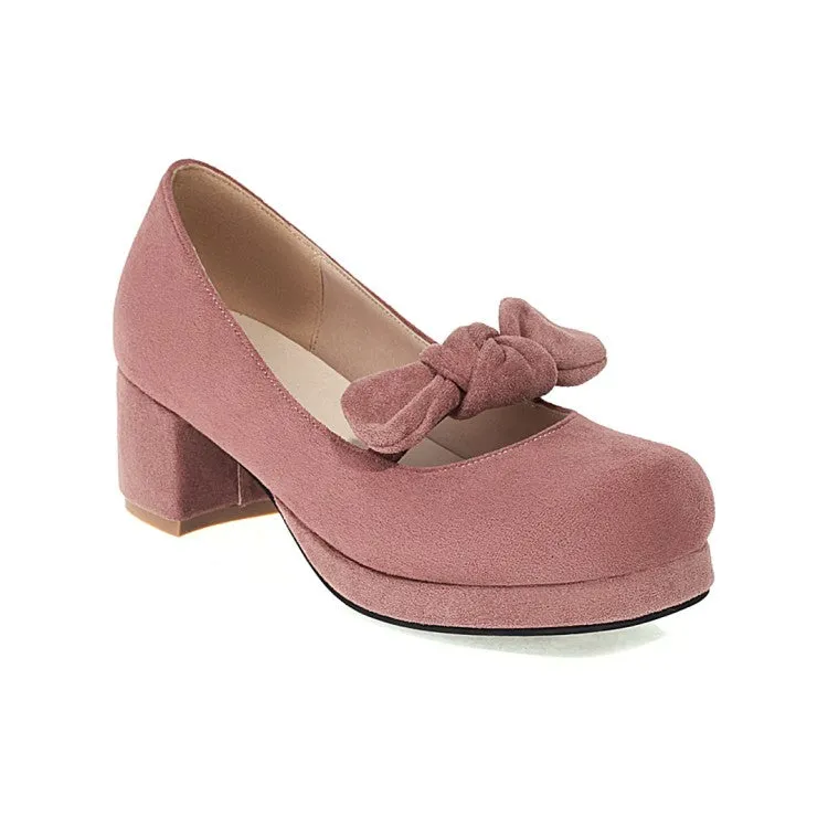 Women's Bowtie Chunky Heels Pumps Shoes