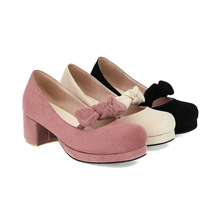 Women's Bowtie Chunky Heels Pumps Shoes