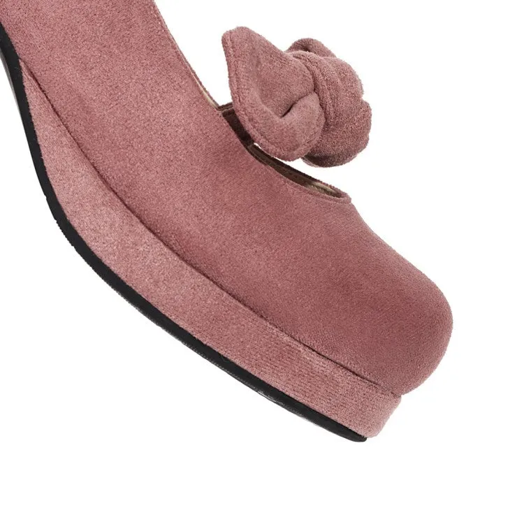 Women's Bowtie Chunky Heels Pumps Shoes