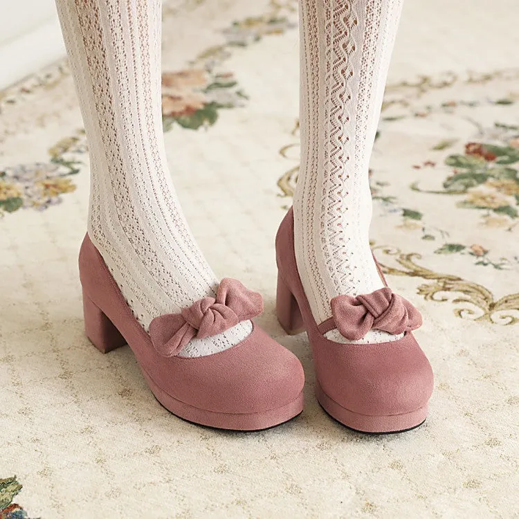 Women's Bowtie Chunky Heels Pumps Shoes