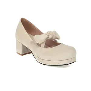 Women's Bowtie Chunky Heels Pumps Shoes