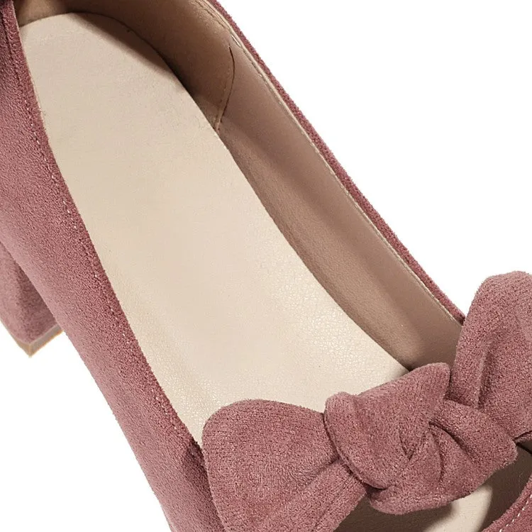 Women's Bowtie Chunky Heels Pumps Shoes