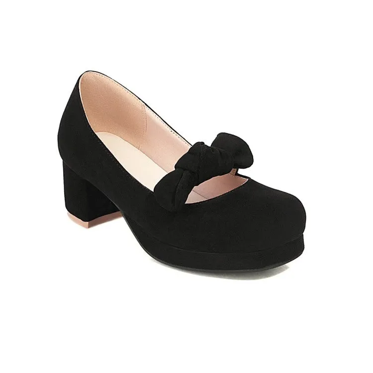 Women's Bowtie Chunky Heels Pumps Shoes