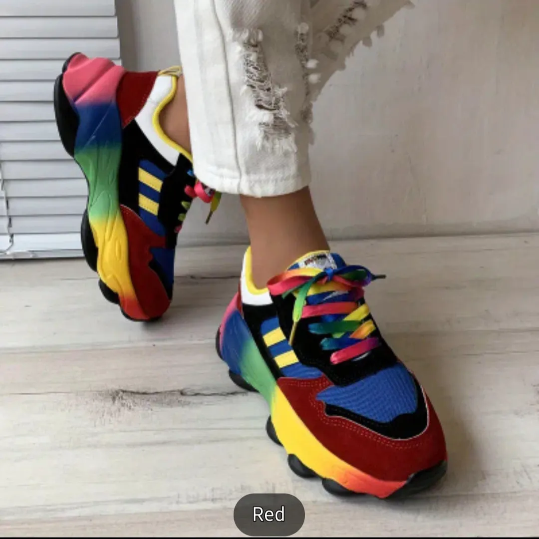 Women's Breathable Mesh Sneakers, Trendy Colorful Lace Up Sport Shoes orthopedic