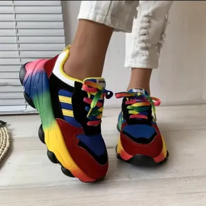 Women's Breathable Mesh Sneakers, Trendy Colorful Lace Up Sport Shoes orthopedic