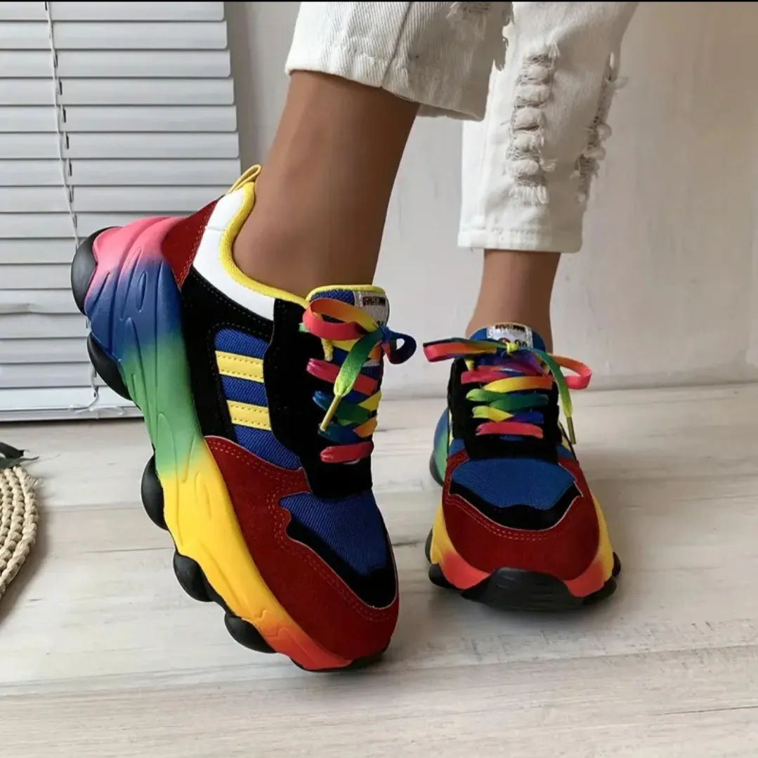 Women's Breathable Mesh Sneakers, Trendy Colorful Lace Up Sport Shoes orthopedic