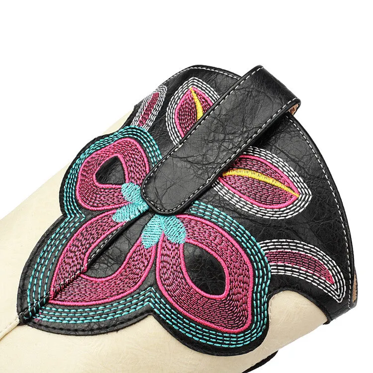 Women's Embroider Pointed Toe Block Heel Mid Calf Western Boots