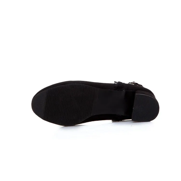 Women's Flock Mary Janes Ankle Strap Block Heel Pumps