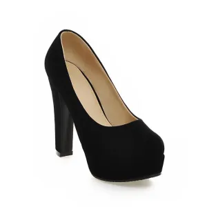 Women's  High Heeled Suede Round Toe Chunky Heel Platform Pumps