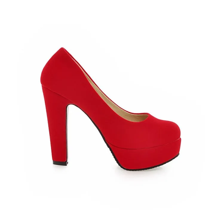 Women's  High Heeled Suede Round Toe Chunky Heel Platform Pumps