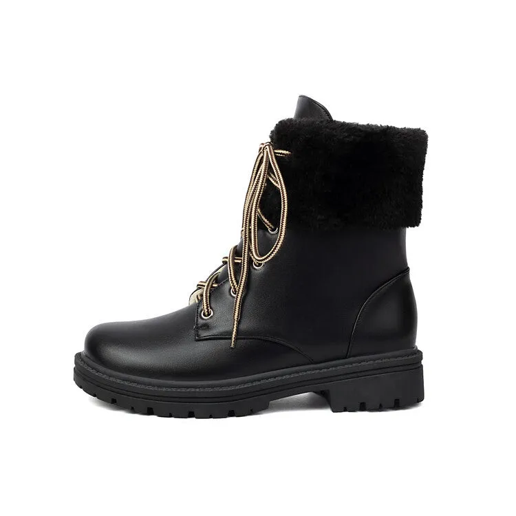 Women's Lace-Up Round Toe Flat Platform Ankle Boots