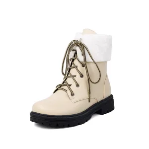 Women's Lace-Up Round Toe Flat Platform Ankle Boots