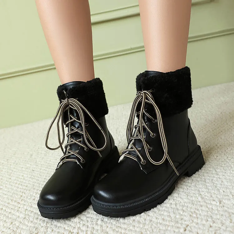 Women's Lace-Up Round Toe Flat Platform Ankle Boots