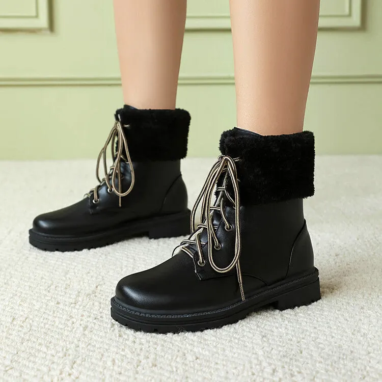 Women's Lace-Up Round Toe Flat Platform Ankle Boots