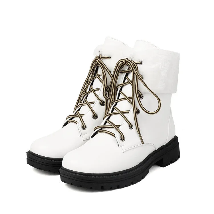 Women's Lace-Up Round Toe Flat Platform Ankle Boots