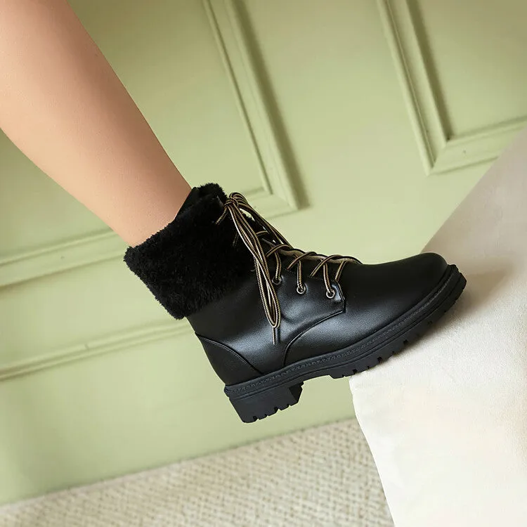 Women's Lace-Up Round Toe Flat Platform Ankle Boots